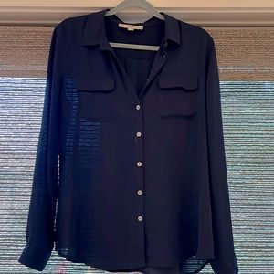 LOFT long sleeve navy blouse.
